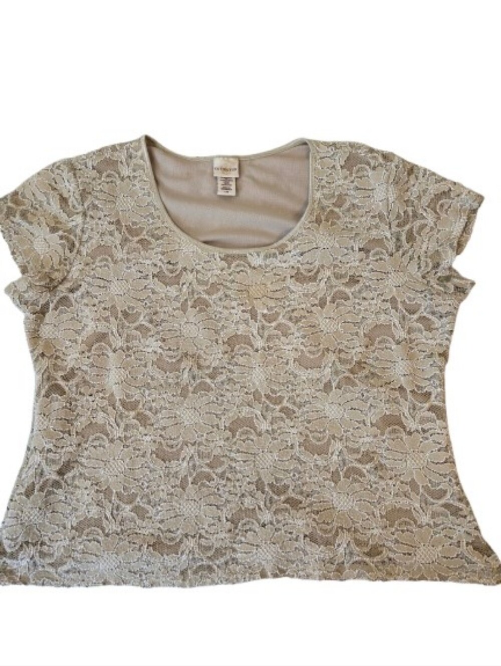 Covington Beige Lace Short Sleeve Scoop Neck Top Size Large